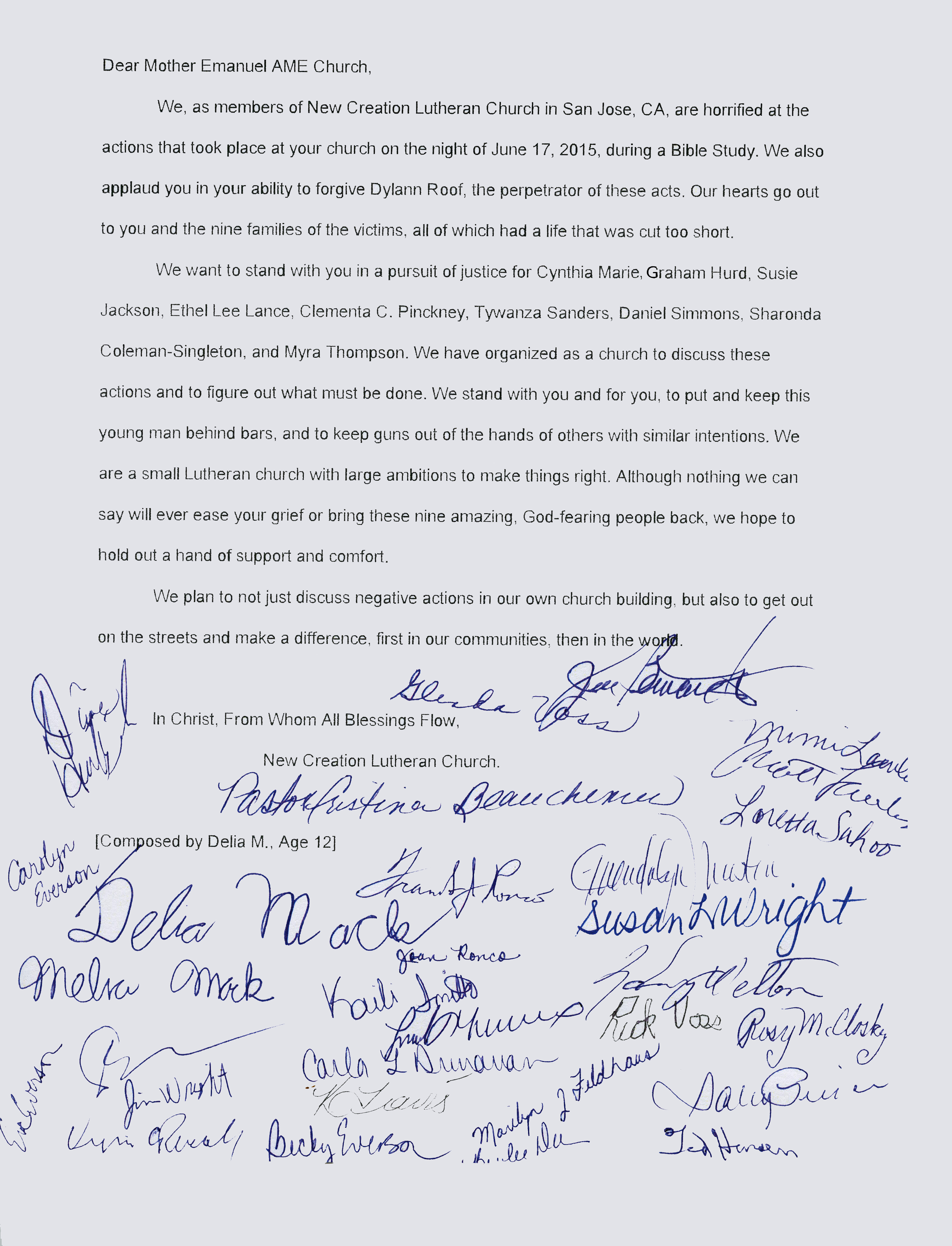 Letter to Mother Emanuel AME Church